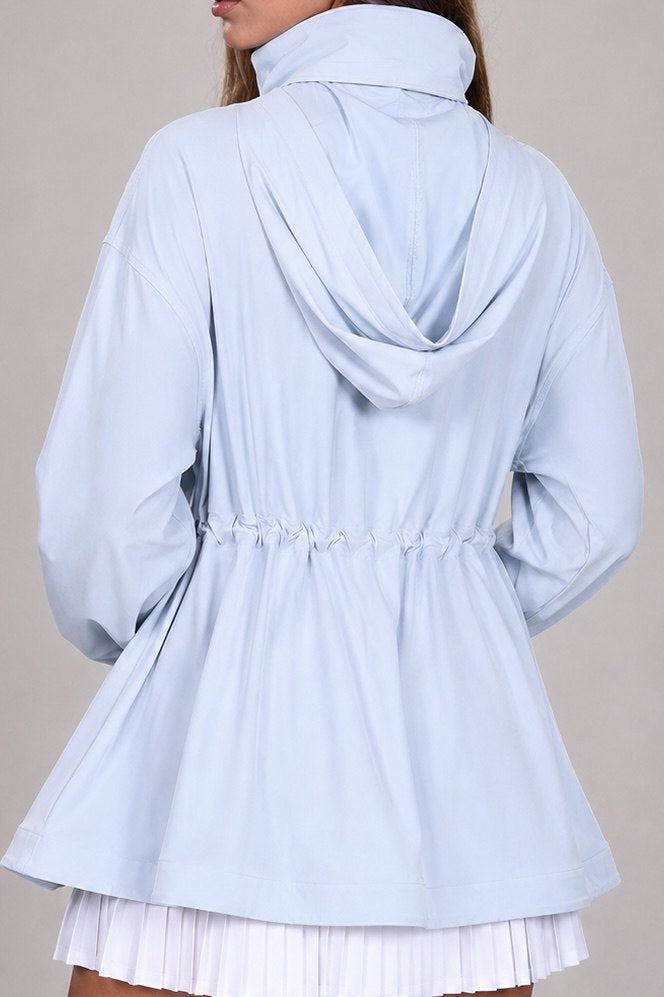 Ease Jacket — Light Blue, back with hood