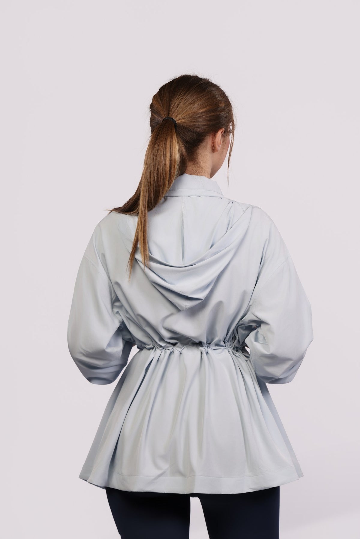 Ease Jacket — Light Blue, back with hood